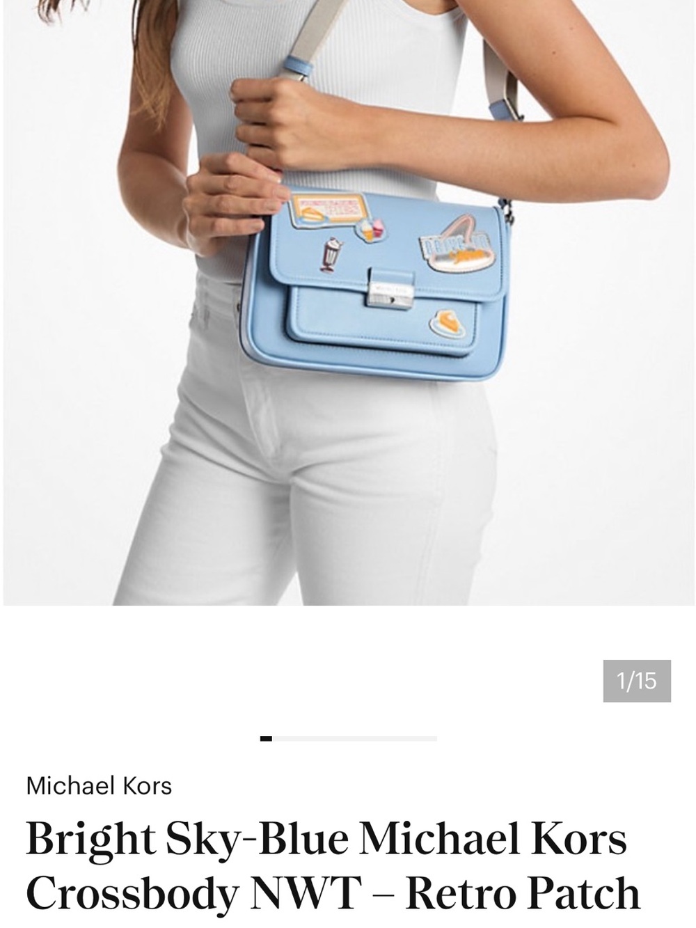 Michael Kors Sky Blue Crossbody with Retro Patch Accents